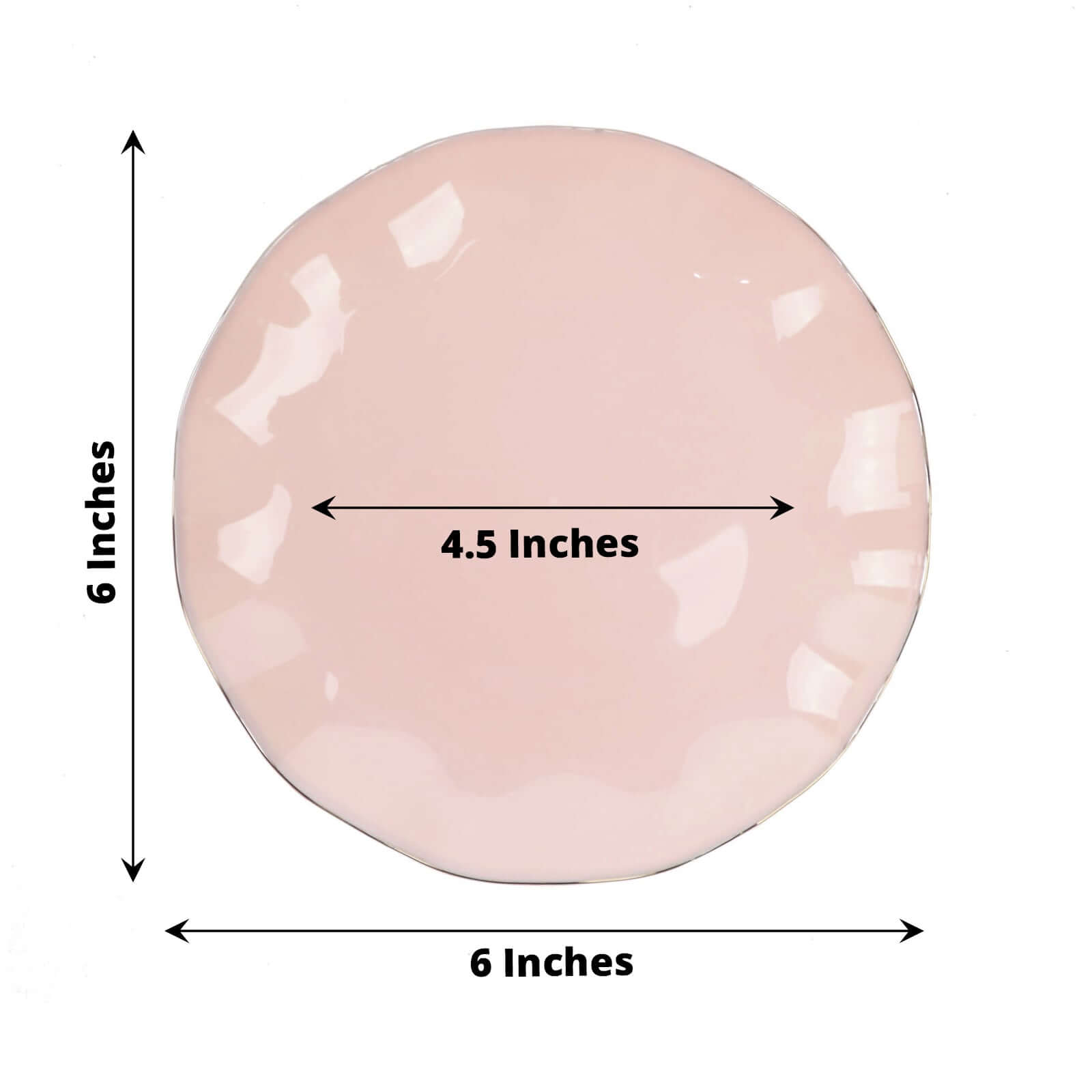 10-Pack Plastic Round 6" Dessert Plates in Blush Ruffled Rim with Gold Edging - Sturdy Disposable Salad Appetizer Dinnerware
