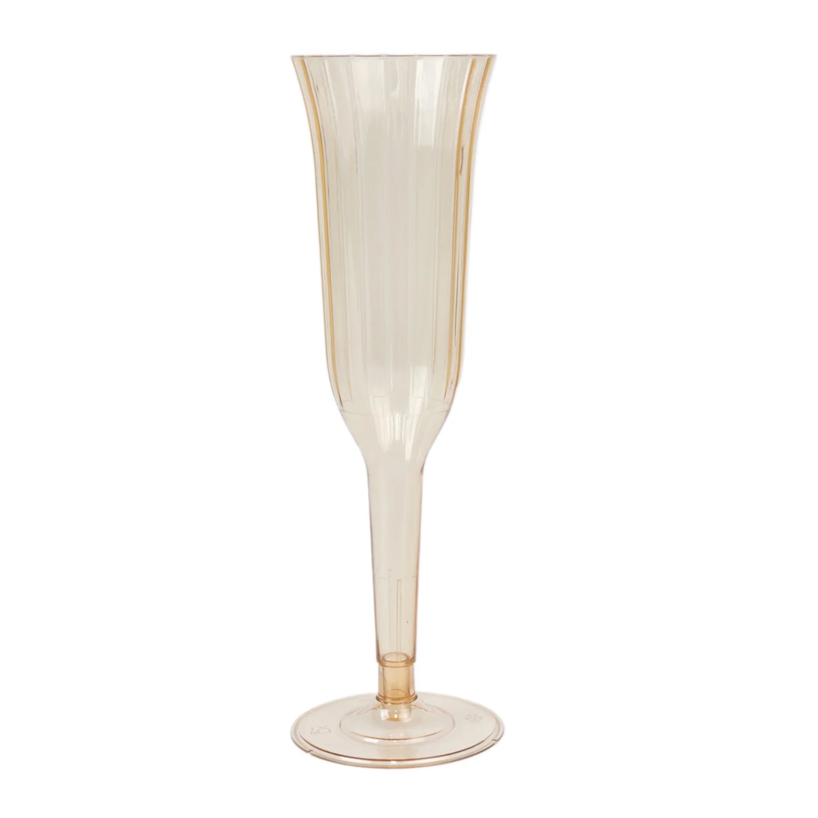 12-Pack Plastic Champagne Flutes Transparent Amber Gold Flared Design - Lightweight Disposable Toasting Glasses 6oz