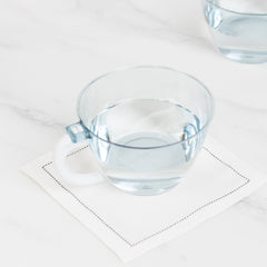 25-Pack Disposable Plastic Coffee Cups with Handles - 6oz Transparent Dusty Blue Hard Tea Mugs for Hot Beverages