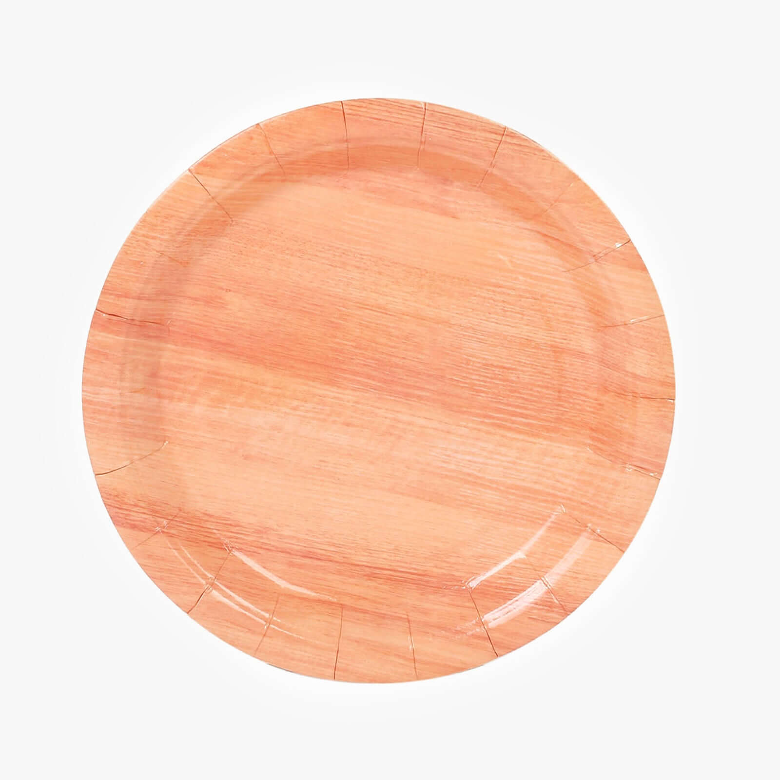 25-Pack Paper 7" Round Dessert Plates in Natural Wood Grain Print - Disposable Appetizer Salad Plates for Rustic Farmhouse Style Events