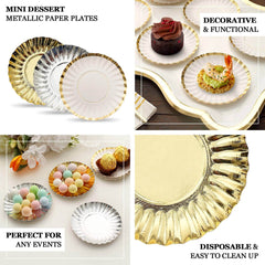 50-Pack Paper 3.5" Round Party Plates in Dusty Blue with Gold Scalloped Rim for Tapas, Appetizers & Finger Foods