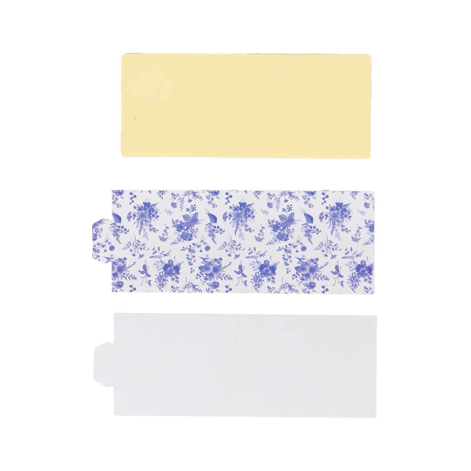 50 Pack White Blue Paper Napkin Holder Bands in French Toile Floral Pattern, Disposable Napkin Rings - 1.5"