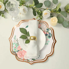 10-Pack Disposable Table Placemats in White with Peony Flowers Print & Rose Gold 13"