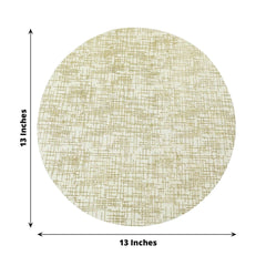 10-Pack Table Placemats Glitter Design Metallic Gold Round - Mesh Polyester Disposable Mats 13"