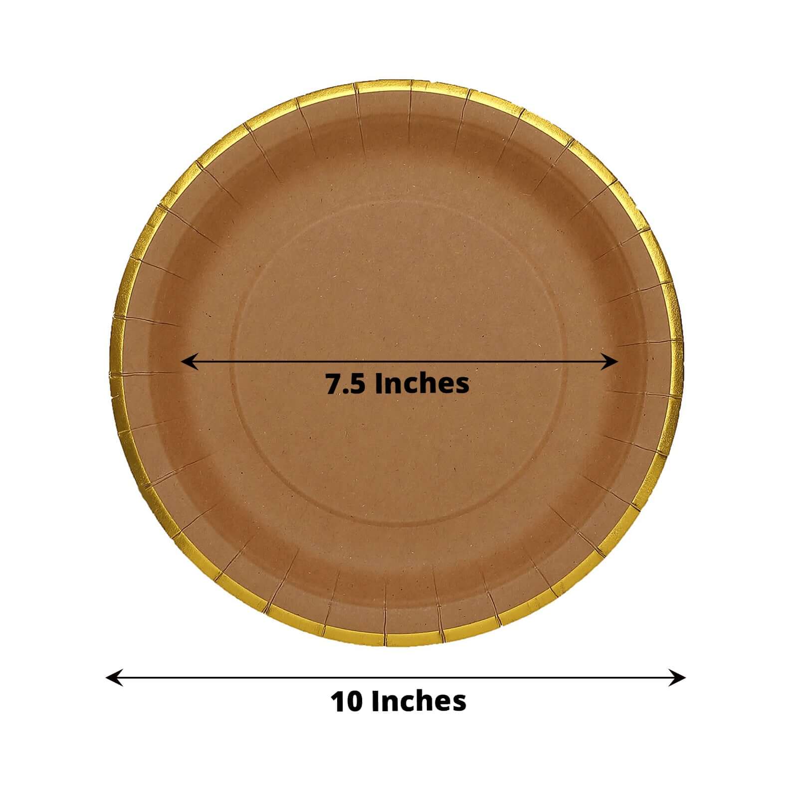 25-Pack Kraft Paper 10" Round Dinner Plates in Natural Brown with Gold Lined Rim - Disposable Party Plates for Rustic & Vintage Inspired Events