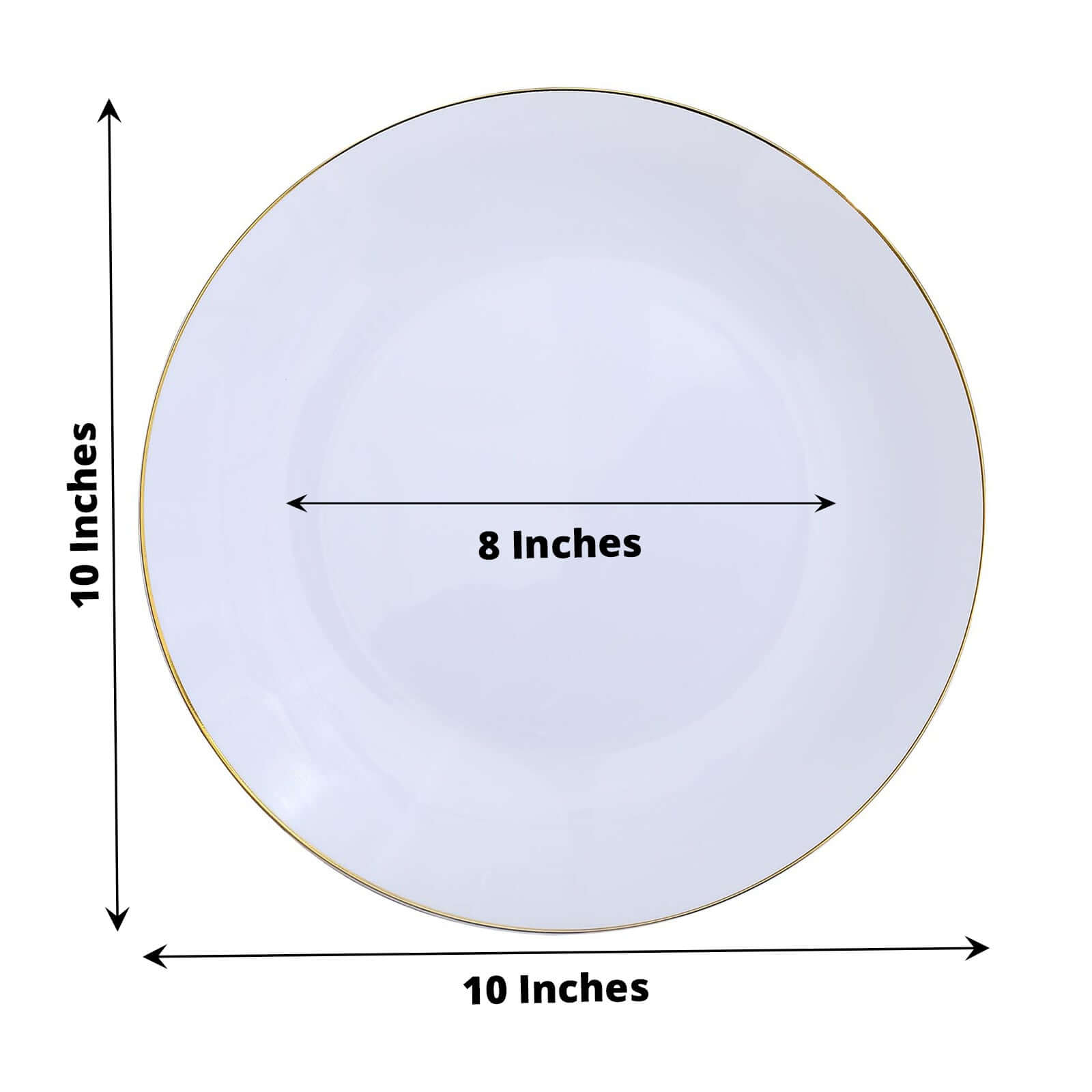 10-Pack Plastic 10" Round Dinner Plates in White with Gold Rim - Glossy Disposable Party Plates for Banquets & Special Occasions