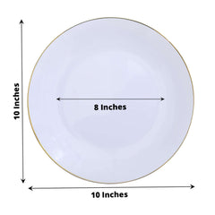 10-Pack Plastic 10" Round Dinner Plates in White with Gold Rim - Glossy Disposable Party Plates for Banquets & Special Occasions
