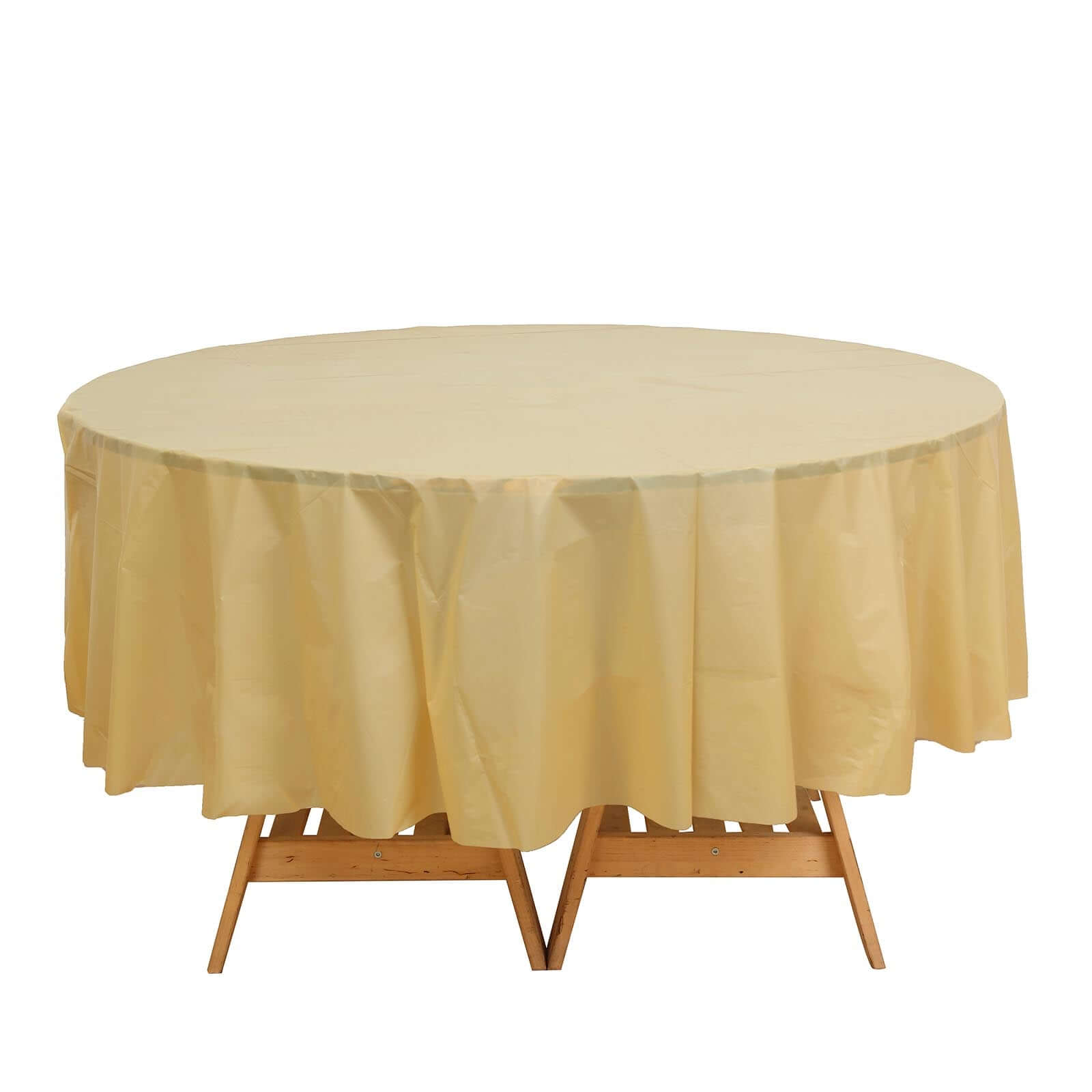 5-Pack Plastic Table Covers Gold Round - Durable PVC Disposable Tablecloths for Events 84"