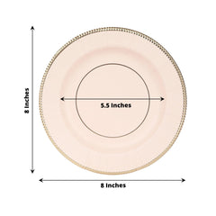 25-Pack Paper 8" Round Dessert Plates in Blush Sunray Design with Gold Rim - Disposable Heavy Duty 350GSM Appetizer Salad Plates