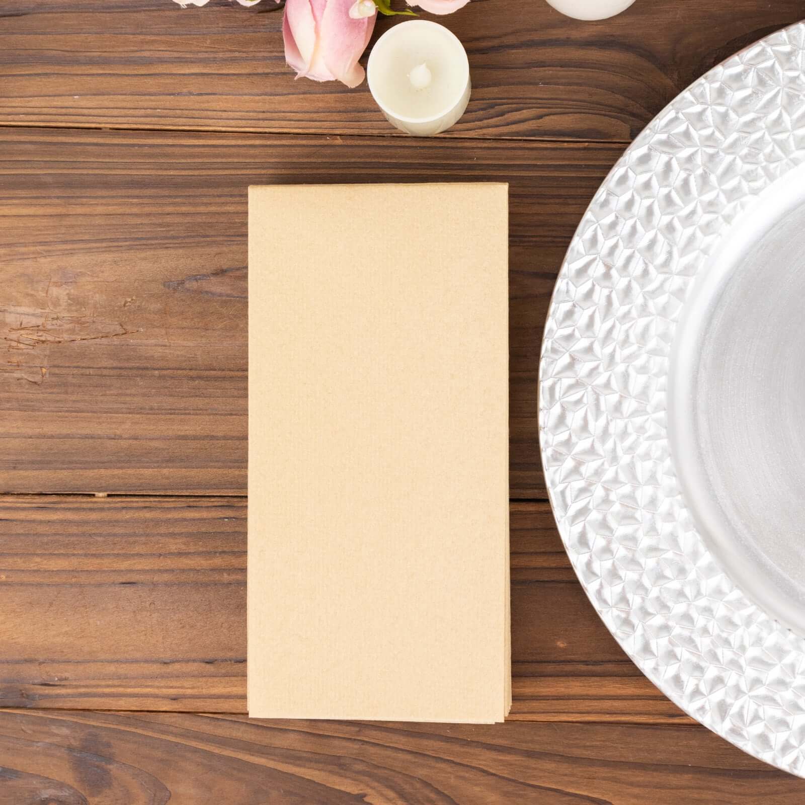 20 Pack Linen-Like Paper 8.5"x4" Napkins Natural - Highly Absorbent & Disposable Airlaid Guest Towels