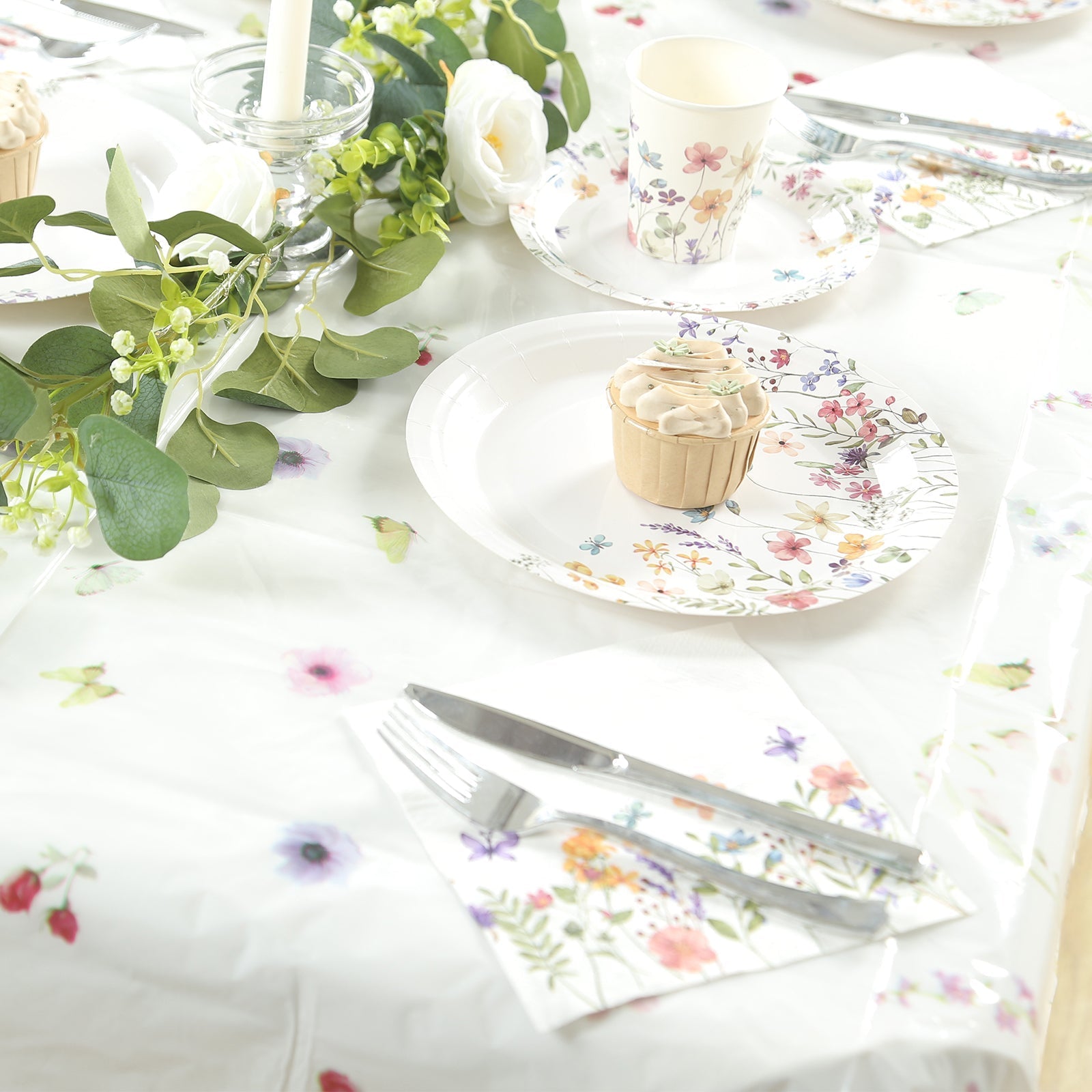 50-Pack Paper Cocktail Napkins with Wildflower Butterfly Design - Disposable 2 Ply Beverage Napkins for Parties 6.5"x6.5"