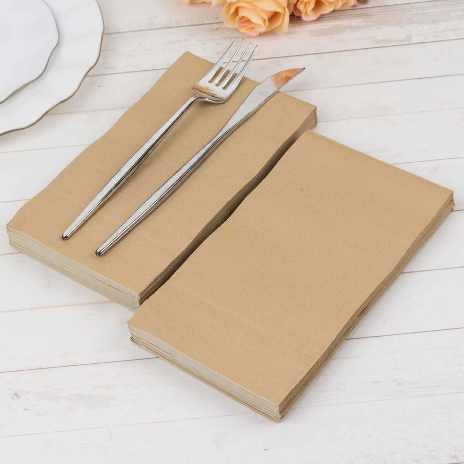 50-Pack Paper Napkins Natural - Soft Disposable 2-Ply Dinner Napkins for Weddings