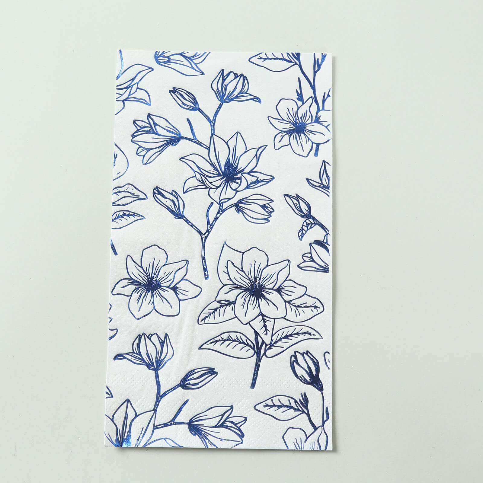 50-Pack Paper Dinner Napkins White with Blue Magnolia Flowers Print 2-Ply - Disposable Soft Napkins for Parties