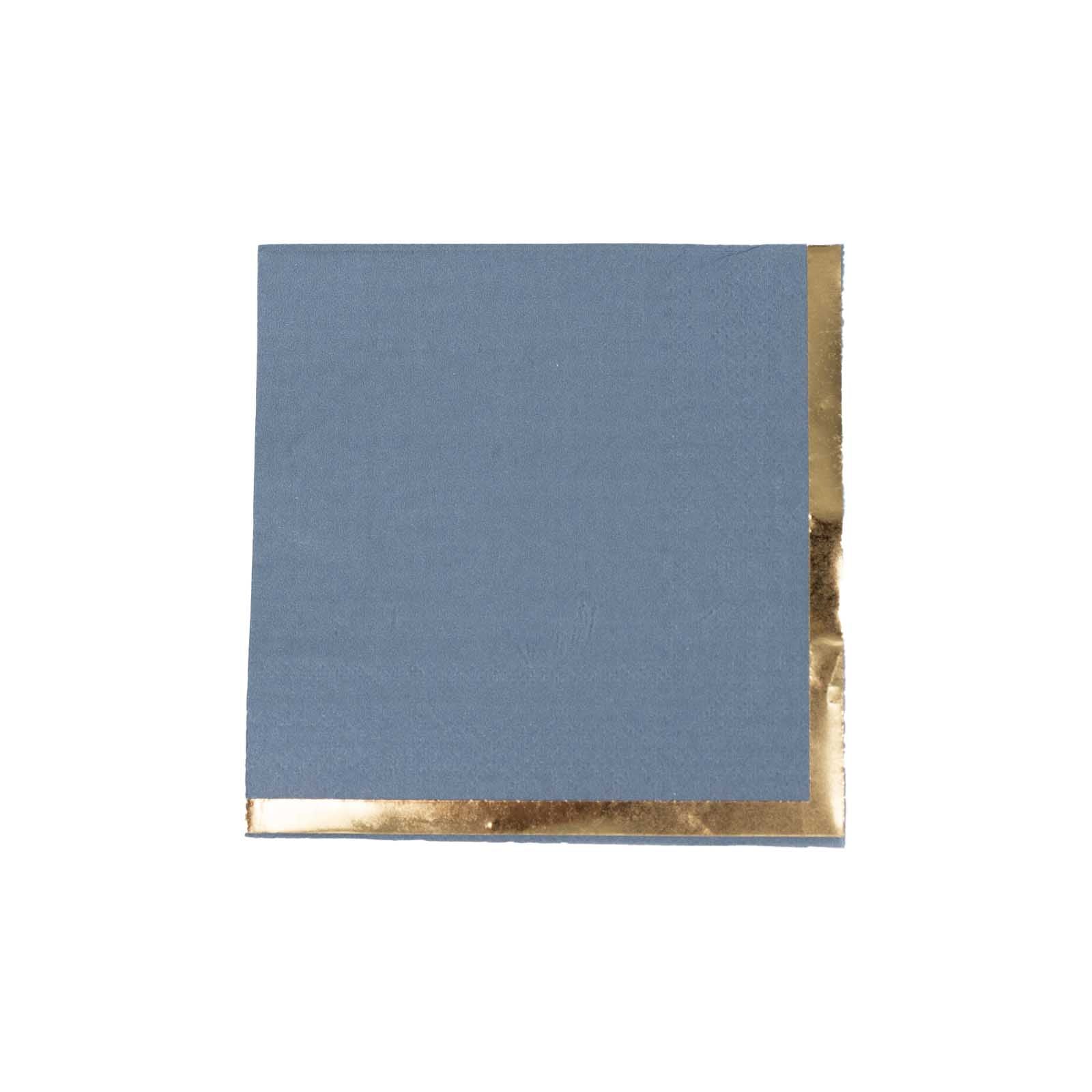 50-Pack Paper Beverage Napkins Dusty Blue with Gold Foil Edge - 2 Ply Disposable Soft 18GSM Cocktail Napkins 5"x5"