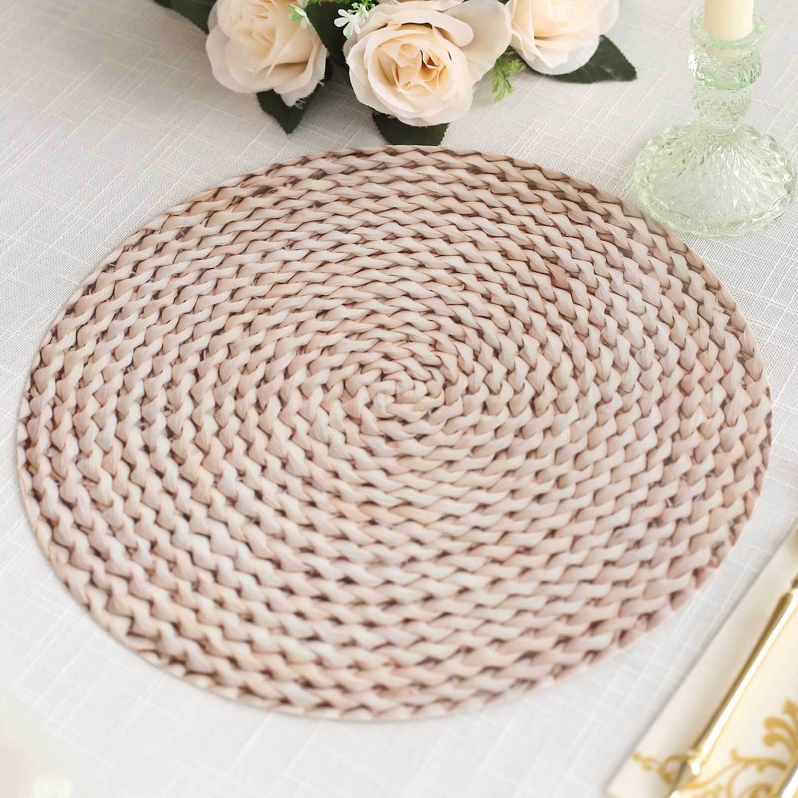 6-Pack Disposable Table Placemats in Wheat with Woven Rattan Print - 700GSM Cardboard Placemats for Rustic Themes & Outdoor Events 13"