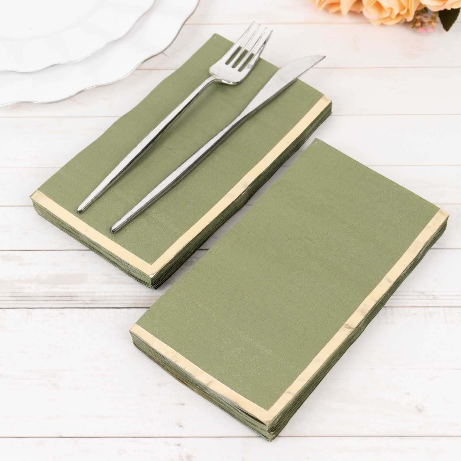 50-Pack Paper Dinner Napkins Dusty Sage Green with Gold Foil Edge 2 Ply - Stylish Disposable Napkins
