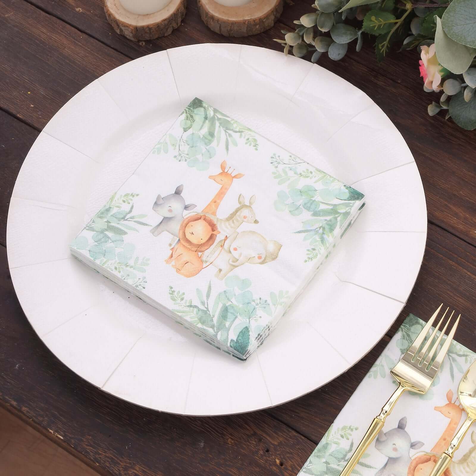 20-Pack Paper Beverage Napkins with Safari Animal Print - Jungle Theme 2 Ply Disposable Party Napkins 6.5"x6.5" 18GSM