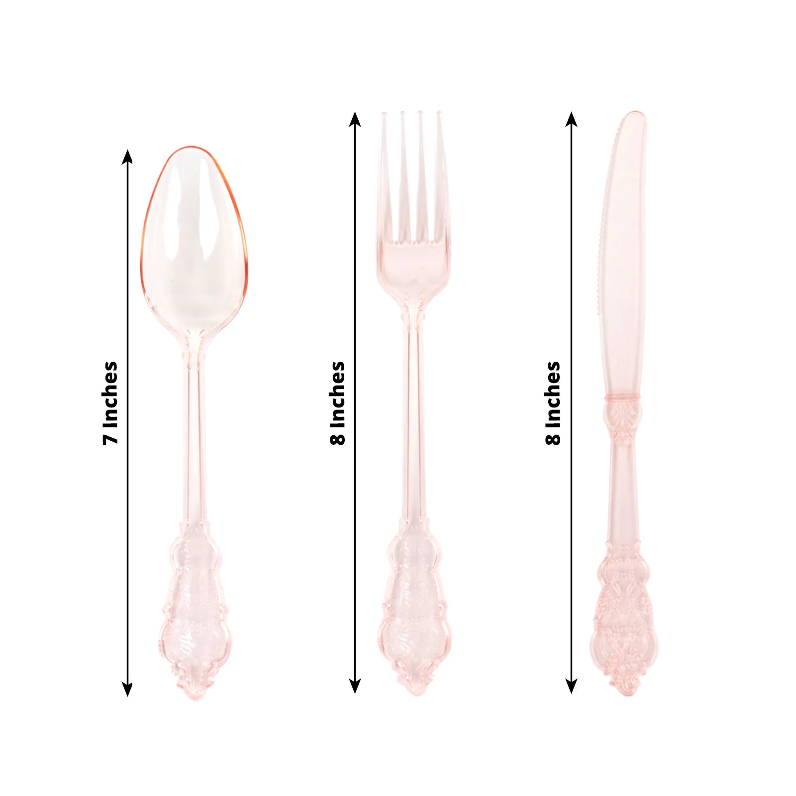 72 Pcs Plastic Silverware Set in Baroque Style Transparent Blush - Heavy Duty Disposable Knife, Fork, and Spoon Set