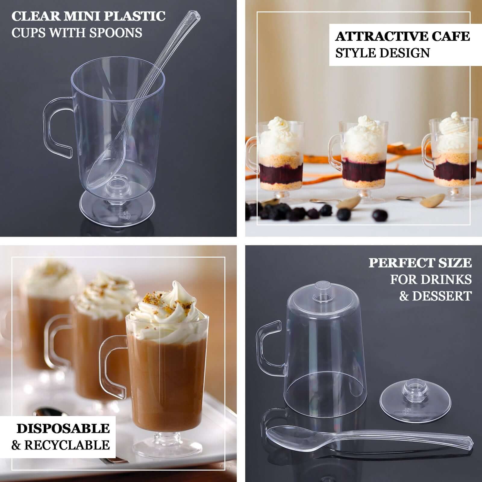 24-Pack Plastic Mini Coffee Cups Clear with Spoons - Ideal for Espresso 2oz