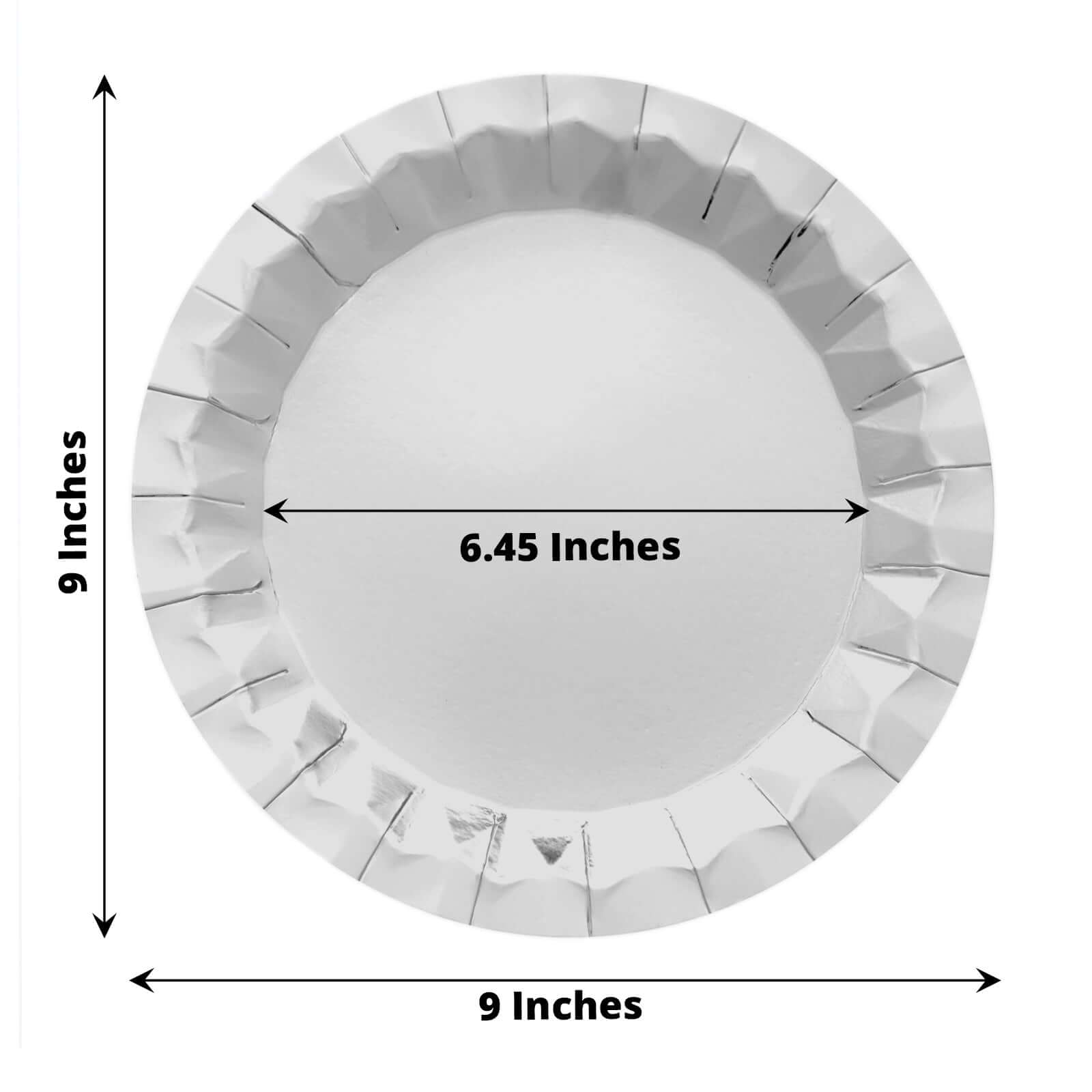 25-Pack Paper 9" Round Dinner Plates in Metallic Silver with Geometric Prism Rim - Disposable 400GSM Party Plates