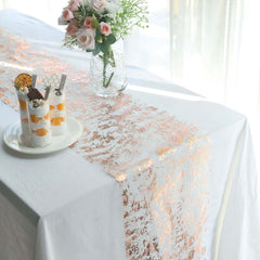 Mesh Polyester 108" Table Runner Roll Metallic Rose Gold - Distressed Foil Look Disposable Table Decor