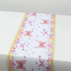5 Pack Disposable Table Runners 11"x108" White with Pink Butterflies - Non-woven Stylish Spring Summer Dining Decor
