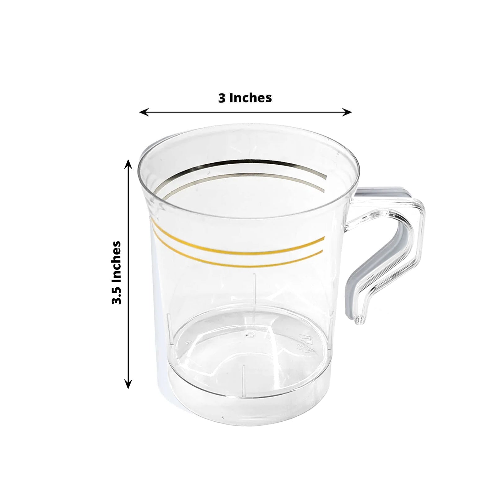 8-Pack Plastic Coffee Mugs Clear with Gold Stripes - Sturdy Disposable Cups for Coffee and Tea 8oz 3.5"