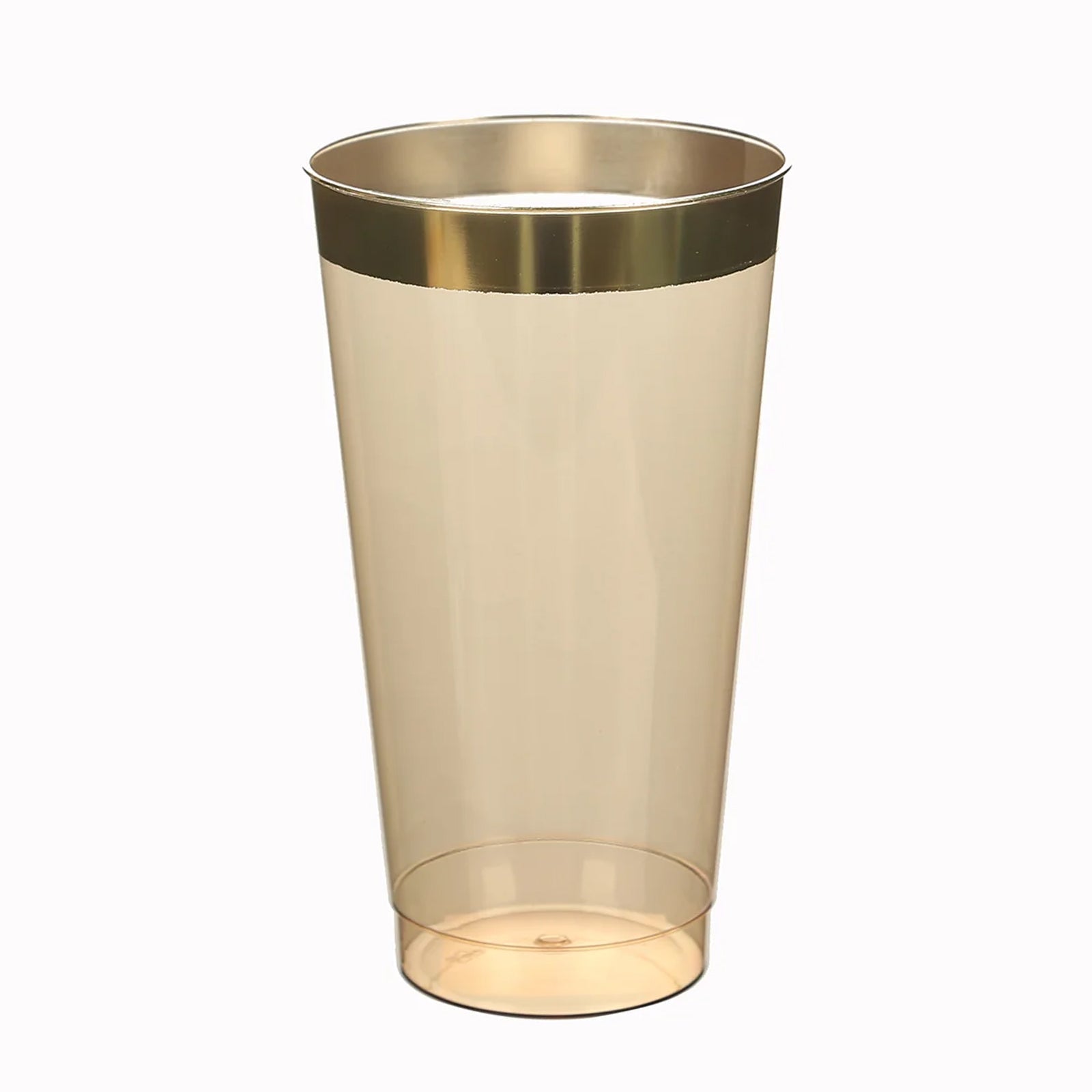 12-Pack Plastic Party Cups Transparent Amber Gold with Gold Rim - Durable Disposable Tumblers for Drinks 17oz 5.5"