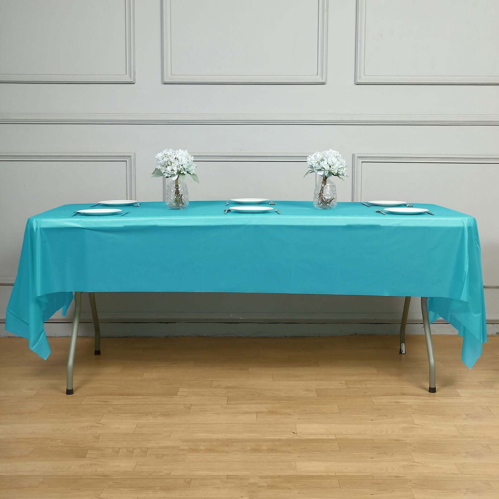 5-Pack Plastic Table Covers Turquoise Rectangle - Reliable PVC Disposable Covers for Gatherings 54"x108"