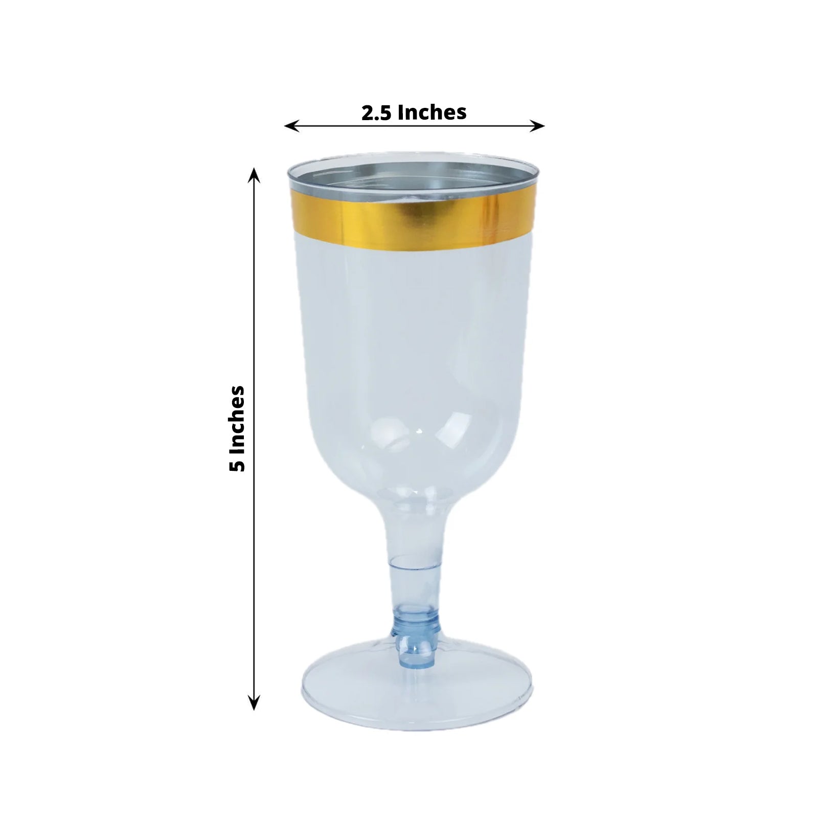 12 Pack Plastic Short Stem Wine Glasses Transparent Dusty Blue/Gold Rim - Stylish Disposable Drinkware 6oz