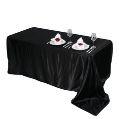 Satin Rectangular 90"x156" Tablecloth Black - Seamless Stylish Table Cover for Wedding & Event Decoration