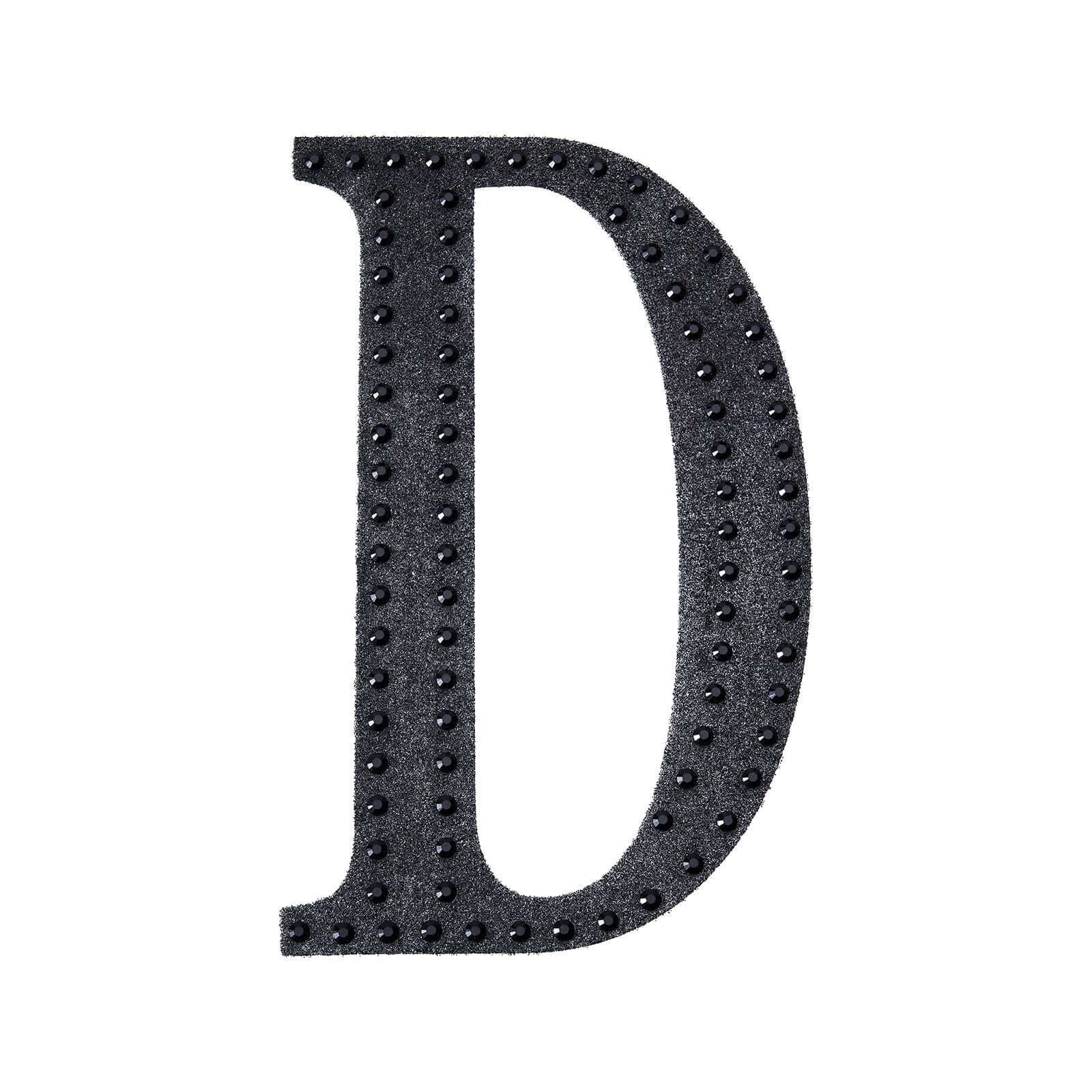 Decorative Rhinestone Alphabet "D" Letter Stickers, Glitter Adhesive Craft Letters Black DIY Sparkle Embellishments 4"