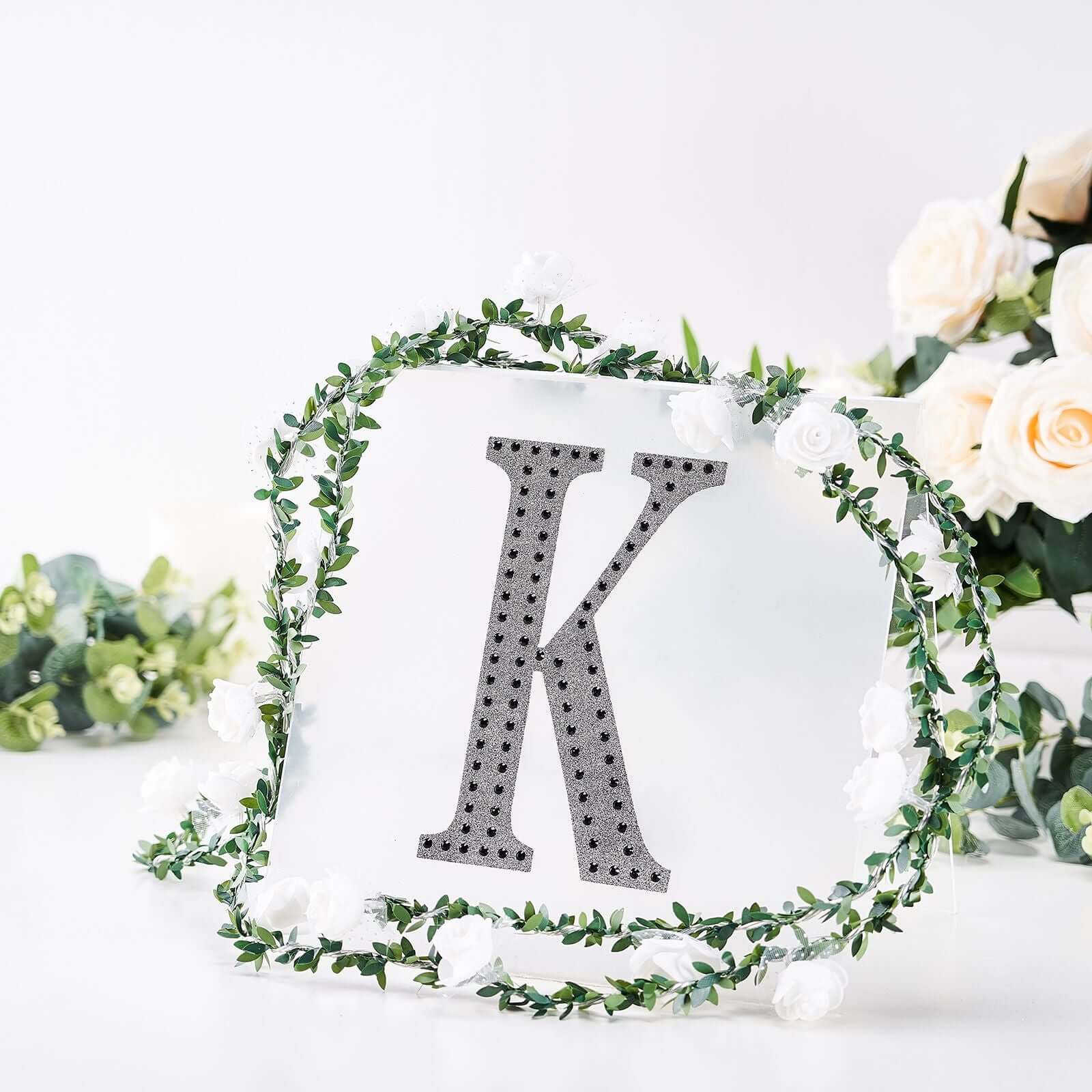 Decorative Rhinestone Alphabet "K" Letter Stickers, Glitter Adhesive Craft Letters Black DIY Sparkle Embellishments 8"