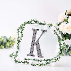Decorative Rhinestone Alphabet "K" Letter Stickers, Glitter Adhesive Craft Letters Black DIY Sparkle Embellishments 8"