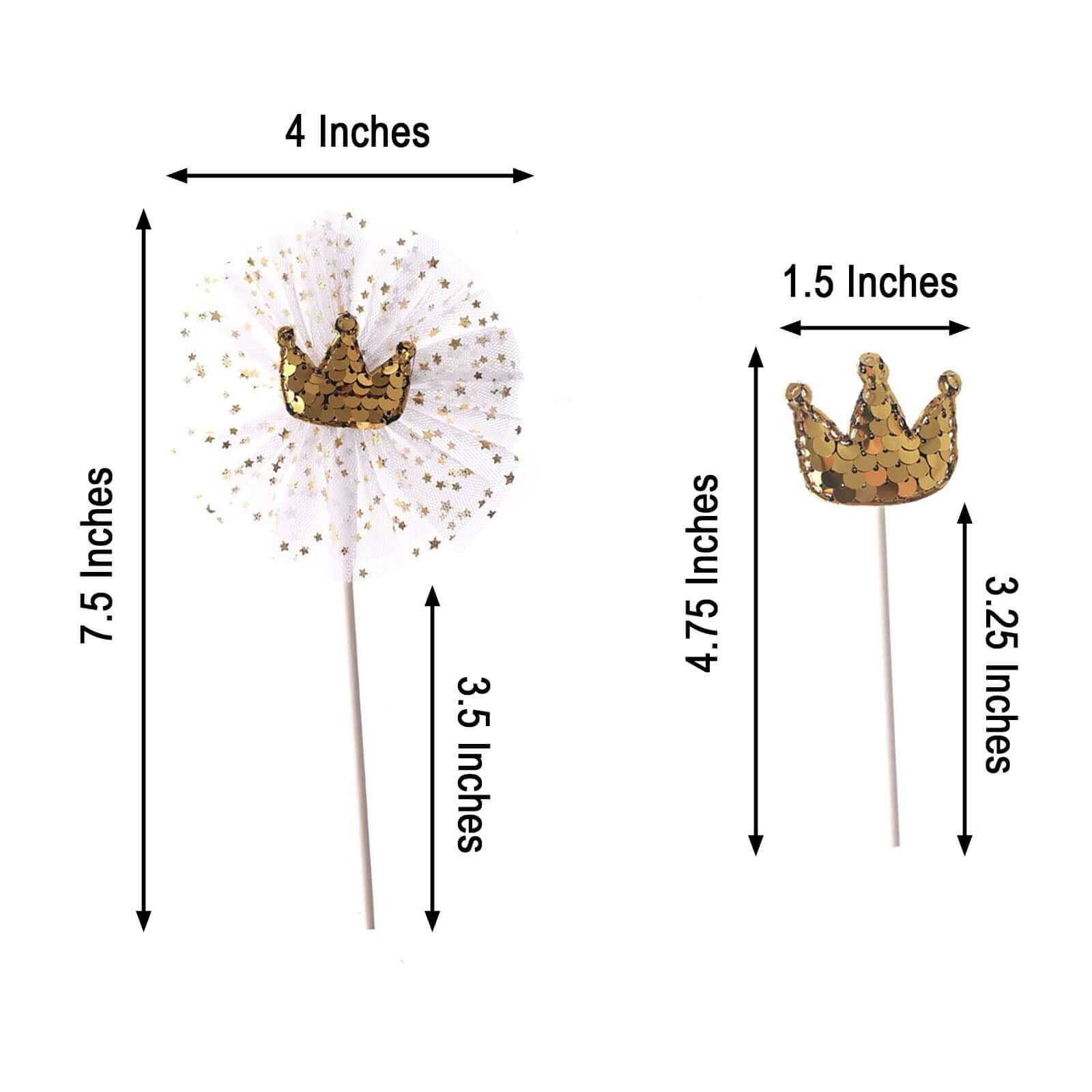 9-Pack Sequin Crown and Tutu Cupcake Cake Toppers Gold - Shimmering Princess Inspired Cake Inserts DIY Party Decoration Supplies