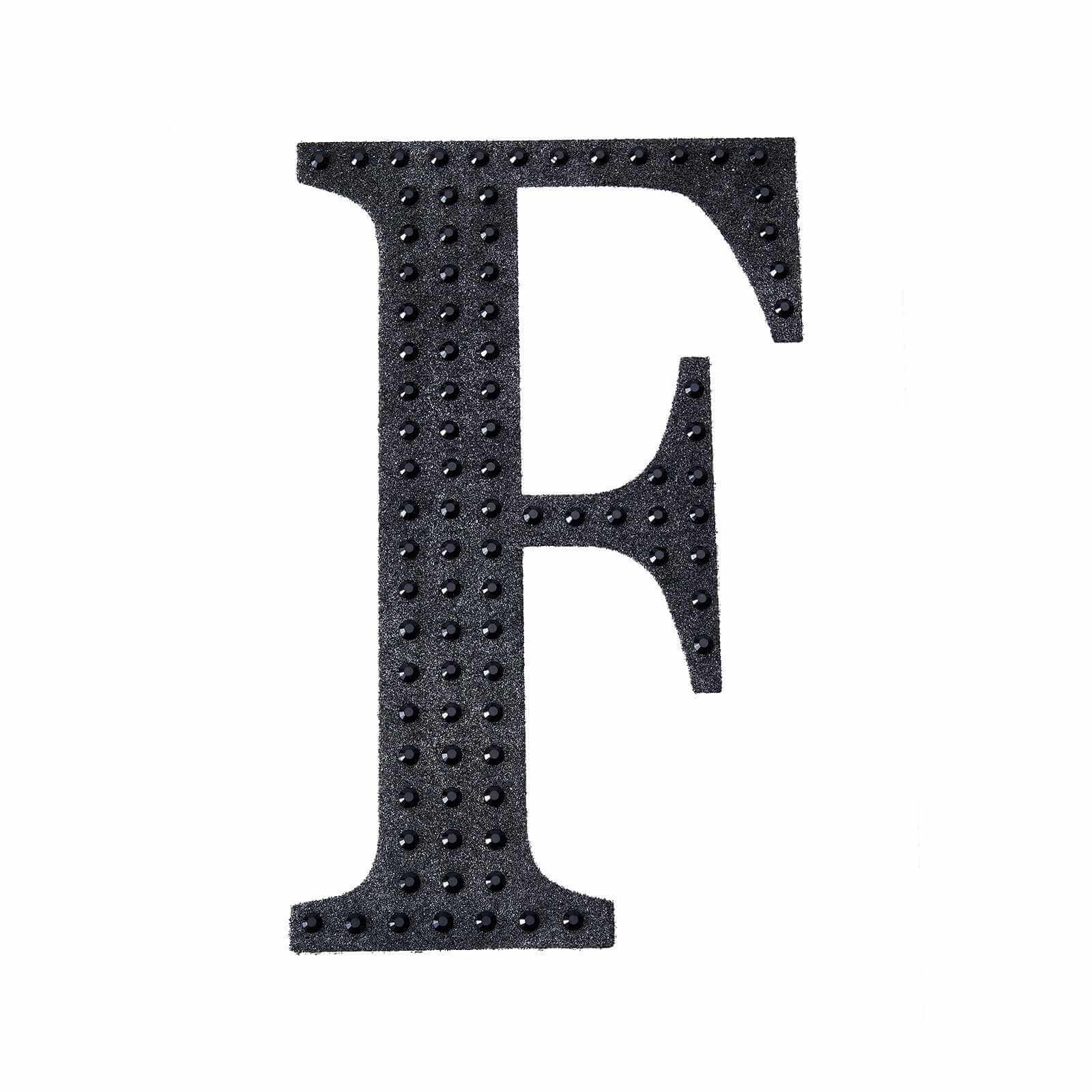 Decorative Rhinestone Alphabet "F" Letter Stickers, Glitter Adhesive Craft Letters Black DIY Sparkle Embellishments 6"