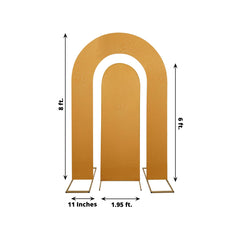 Set of 2 Gold Spandex Fitted Wedding Arch Covers for Round Top and Double Arch Chiara Backdrop Stands - 6ft,8ft