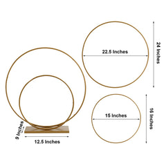 Double Hoop Flower Stand Metal Gold - Wedding Table Centerpiece for Receptions 24" & 16"