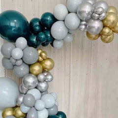 101 Pack Green, Gold and Silver DIY Balloon Garland Arch Party Kit, Double Layer Latex Balloons