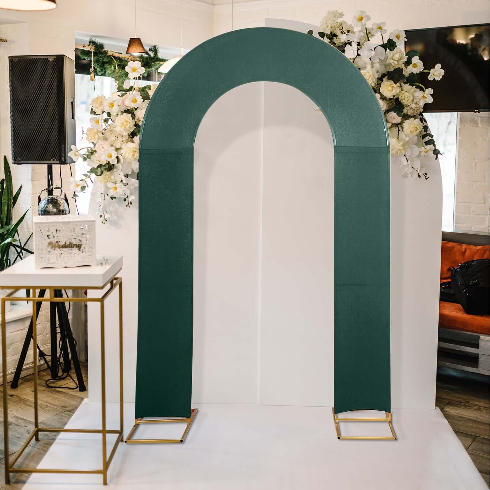 8ft Hunter Emerald Green Spandex Fitted Open Arch Wedding Arch Cover, Double-Sided U-Shaped Backdrop Slipcover
