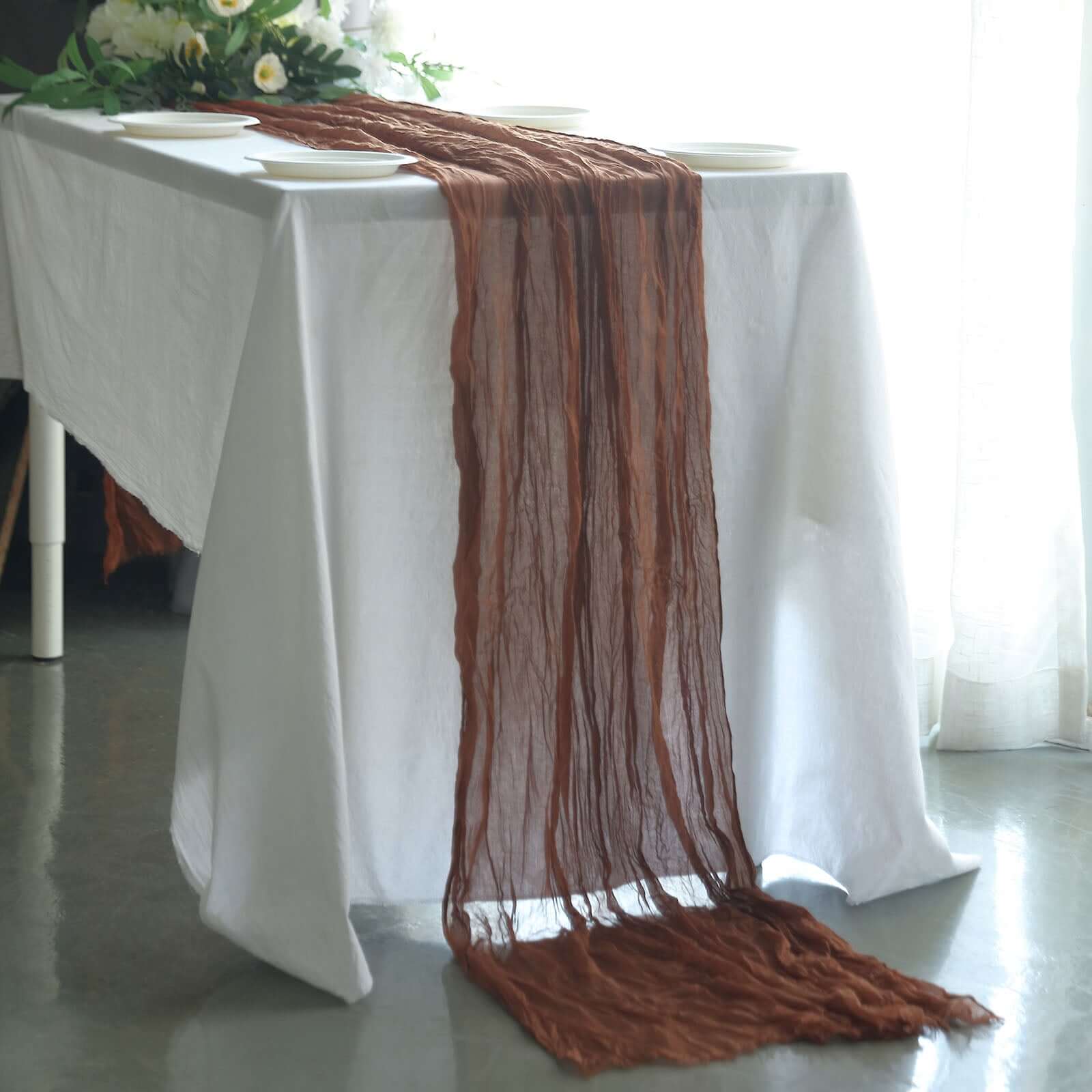 Gauze Cheesecloth 10ft Table Runner Cinnamon Brown - Rustic Boho Style