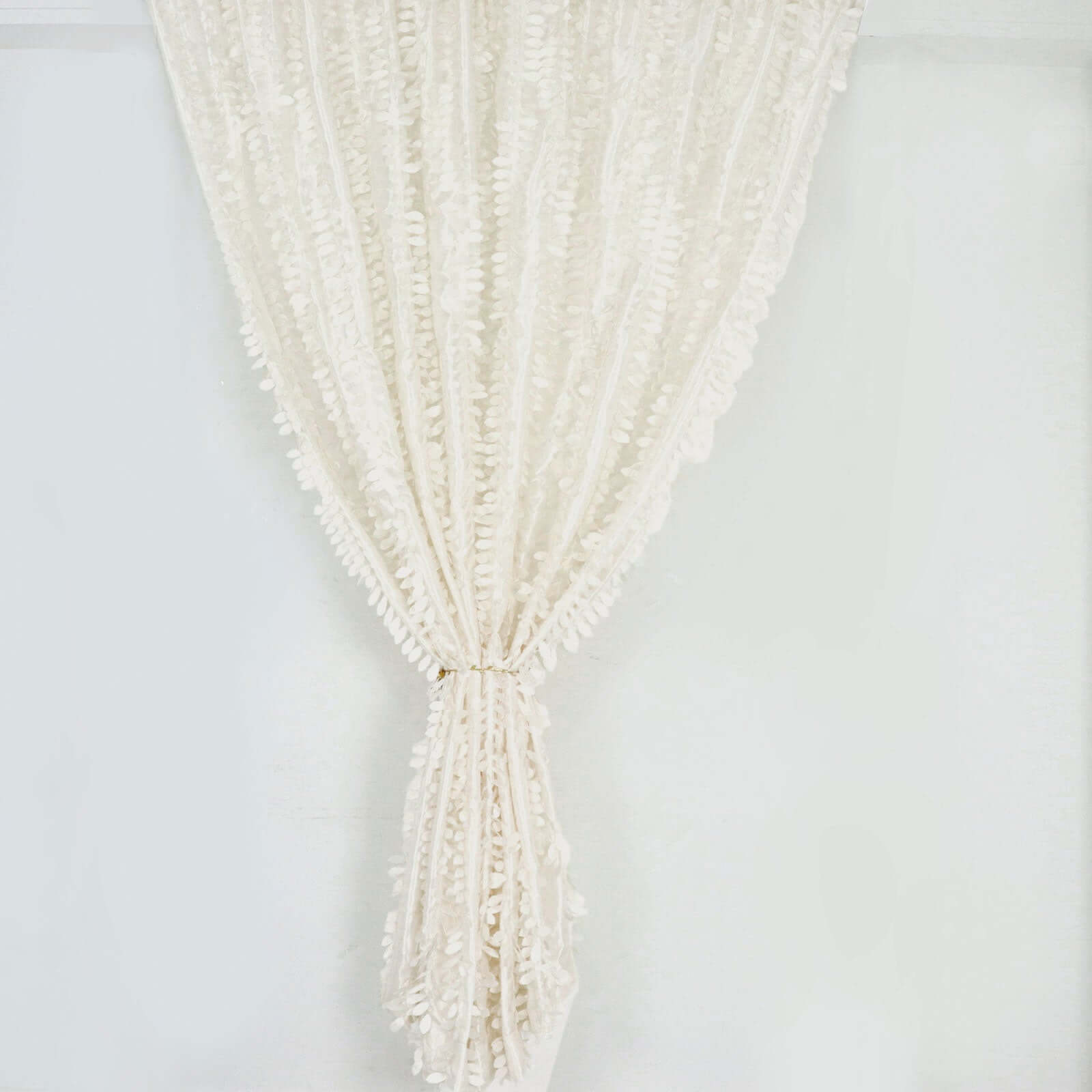 8ftx8ft Ivory 3D Leaf Petal Taffeta Event Curtain Drapes, Backdrop Event Panel With Rod Pocket