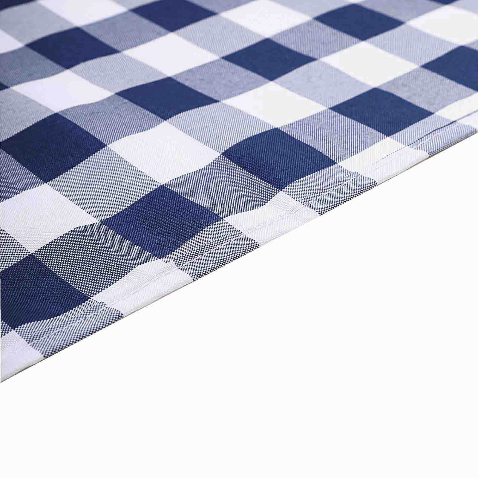 Polyester 14"x108" Table Runner Navy Blue/White - Gingham Plaid Design