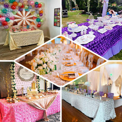 Satin 90"x132" Rectangle Tablecloth Dusty Blue - Grandiose 3D Rosette Seamless Table Cover