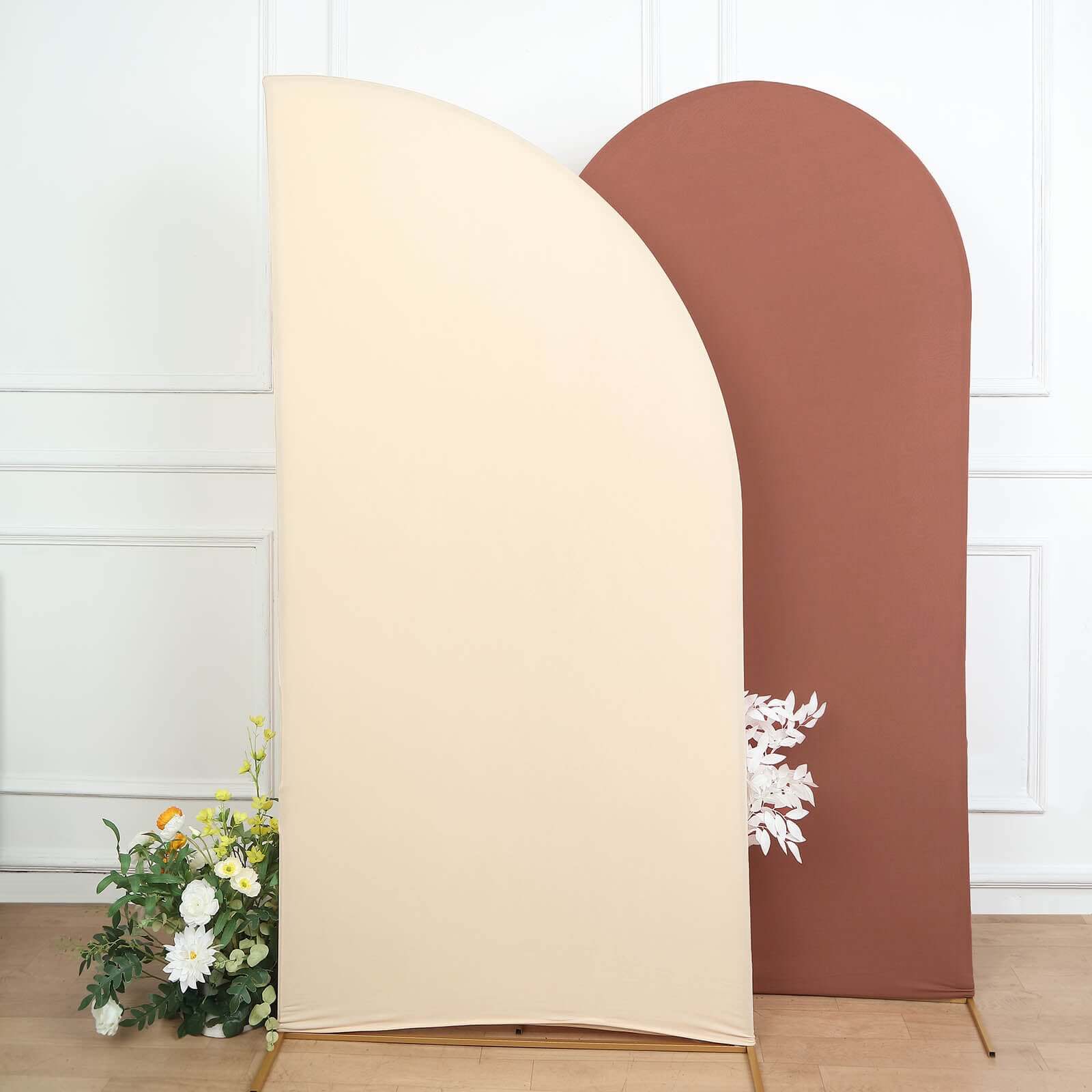7ft Matte Beige Spandex Half Moon Chiara Backdrop Stand Cover, Custom Fitted Wedding Arch Cover