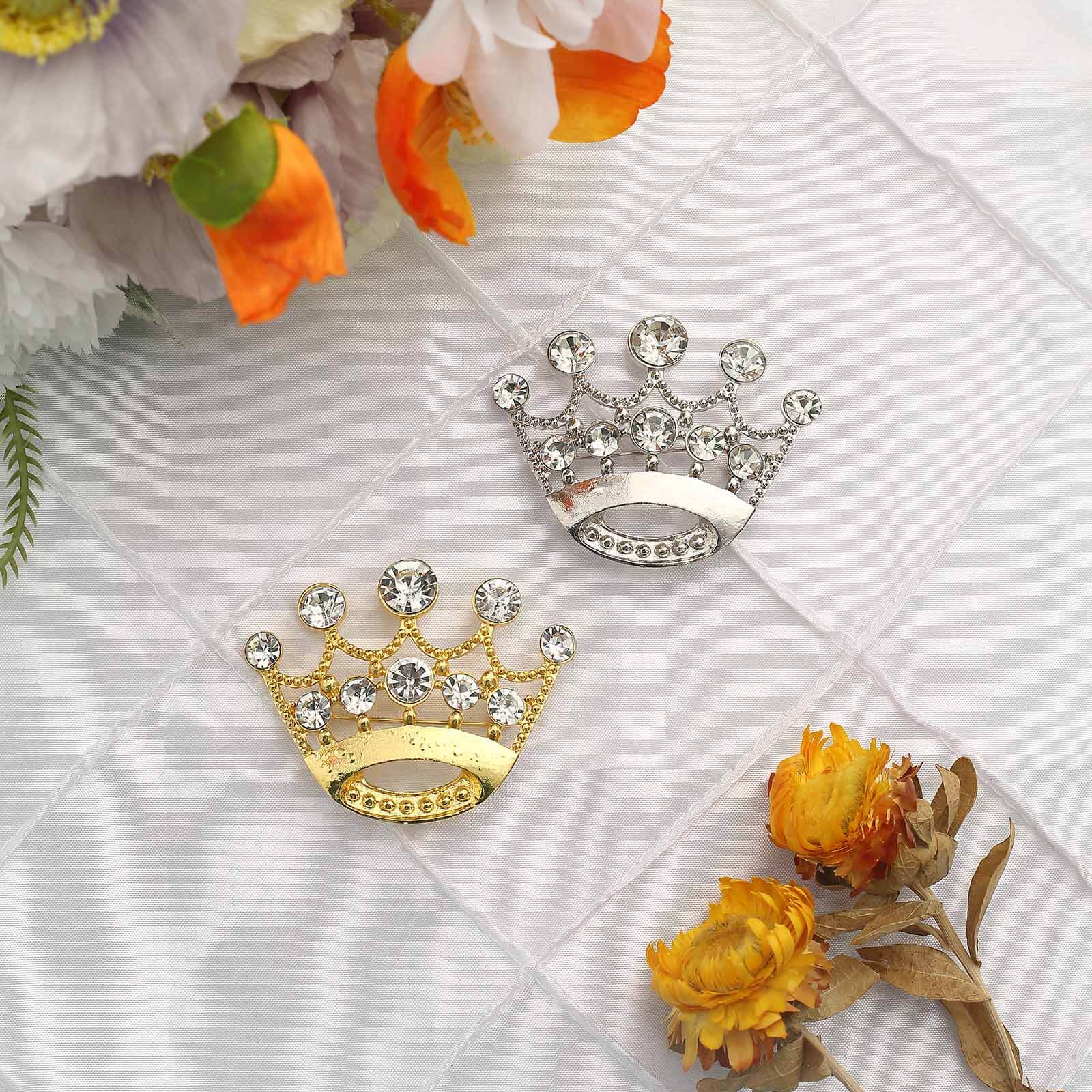 Rhinestone Metal Crown Sash Band Buckle Silver - Glittering Tiara Accent 2"