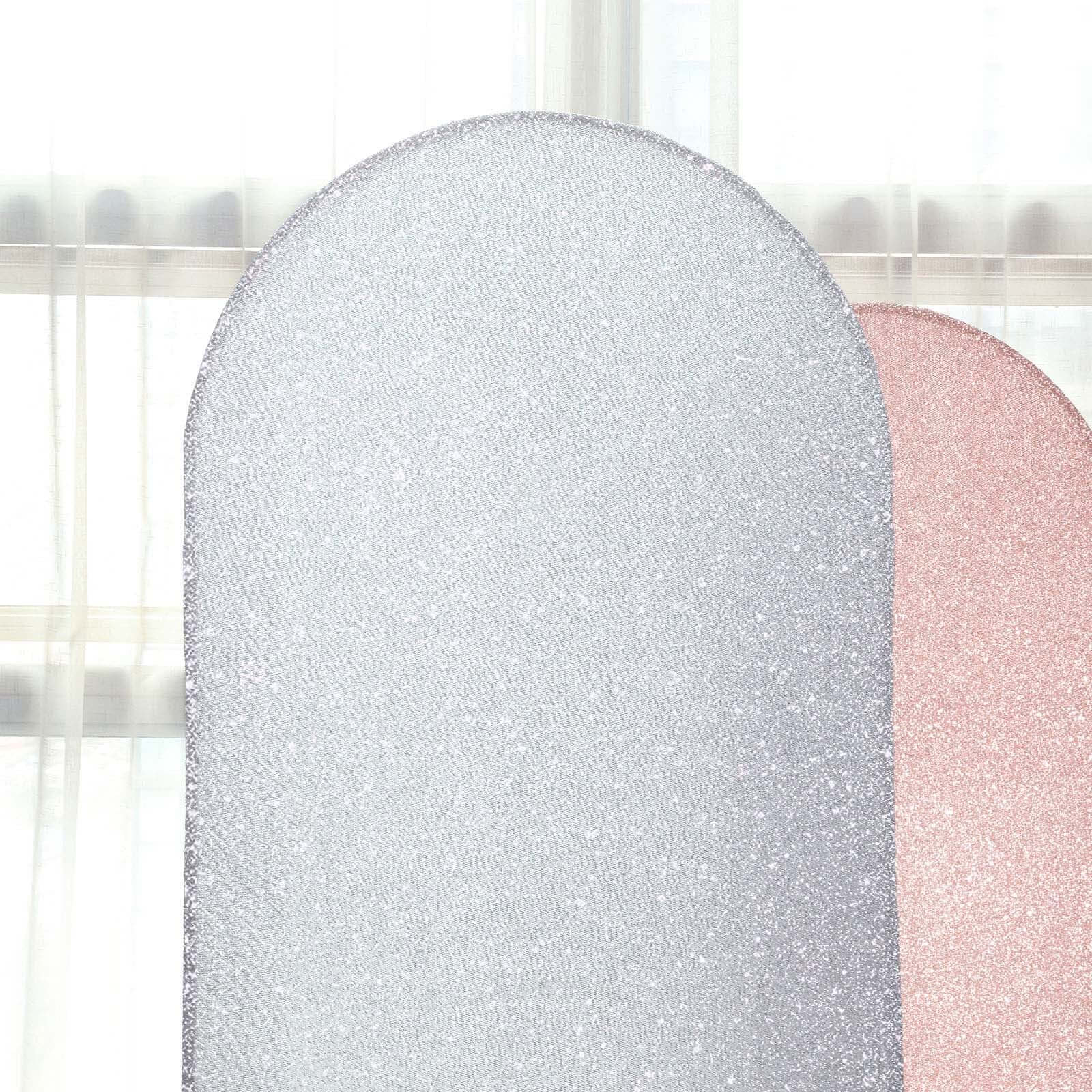 7ft Silver Shimmer Tinsel Spandex Chiara Backdrop Stand Cover For Fitted Round Top Wedding Arch