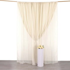 Beige Chiffon Polyester Event Curtain Drapes, Dual Layer Divider Backdrop Curtain Panels with Rod Pockets - 10ftx10ft