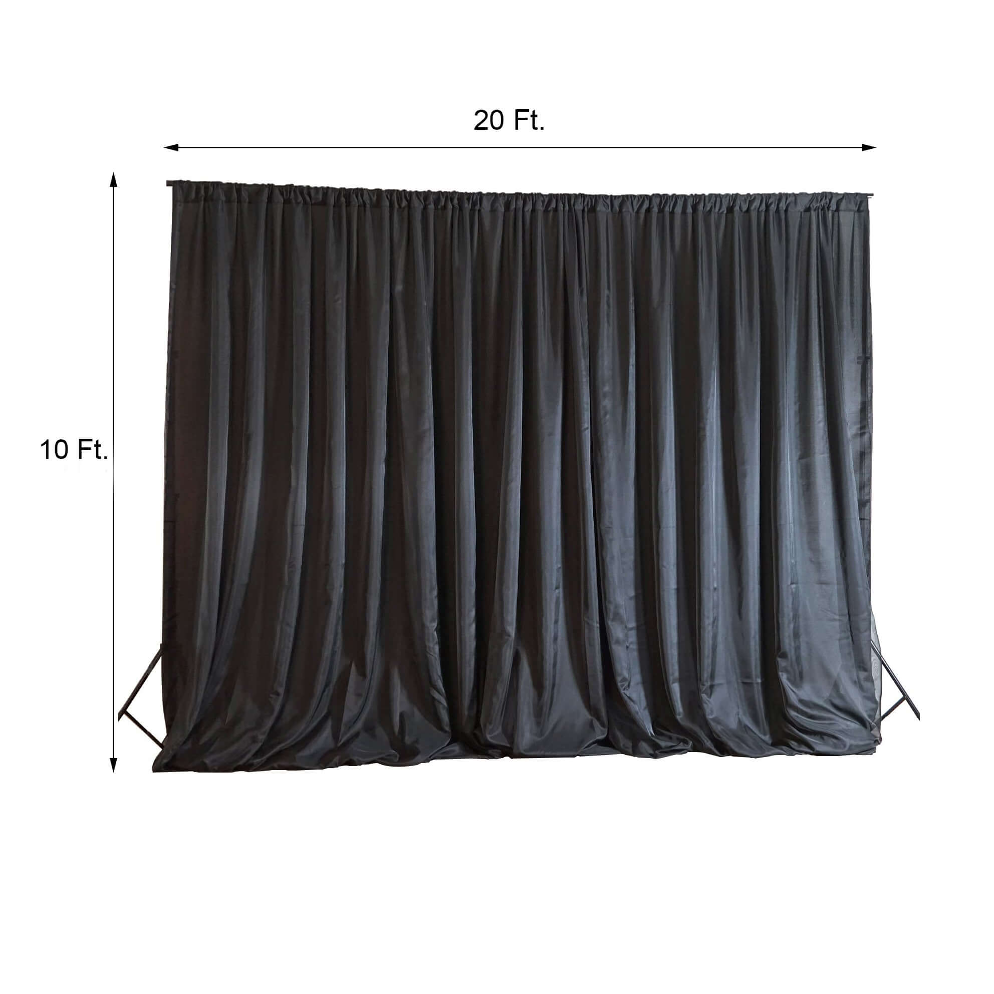 Black Chiffon Polyester Event Curtain Drapes, Dual Layer Divider Backdrop Event Panels with Rod Pockets - 20ftx10ft