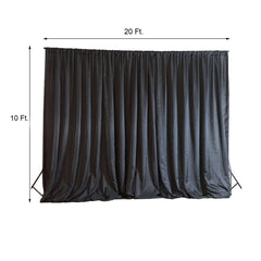 Black Chiffon Polyester Event Curtain Drapes, Dual Layer Divider Backdrop Event Panels with Rod Pockets - 20ftx10ft